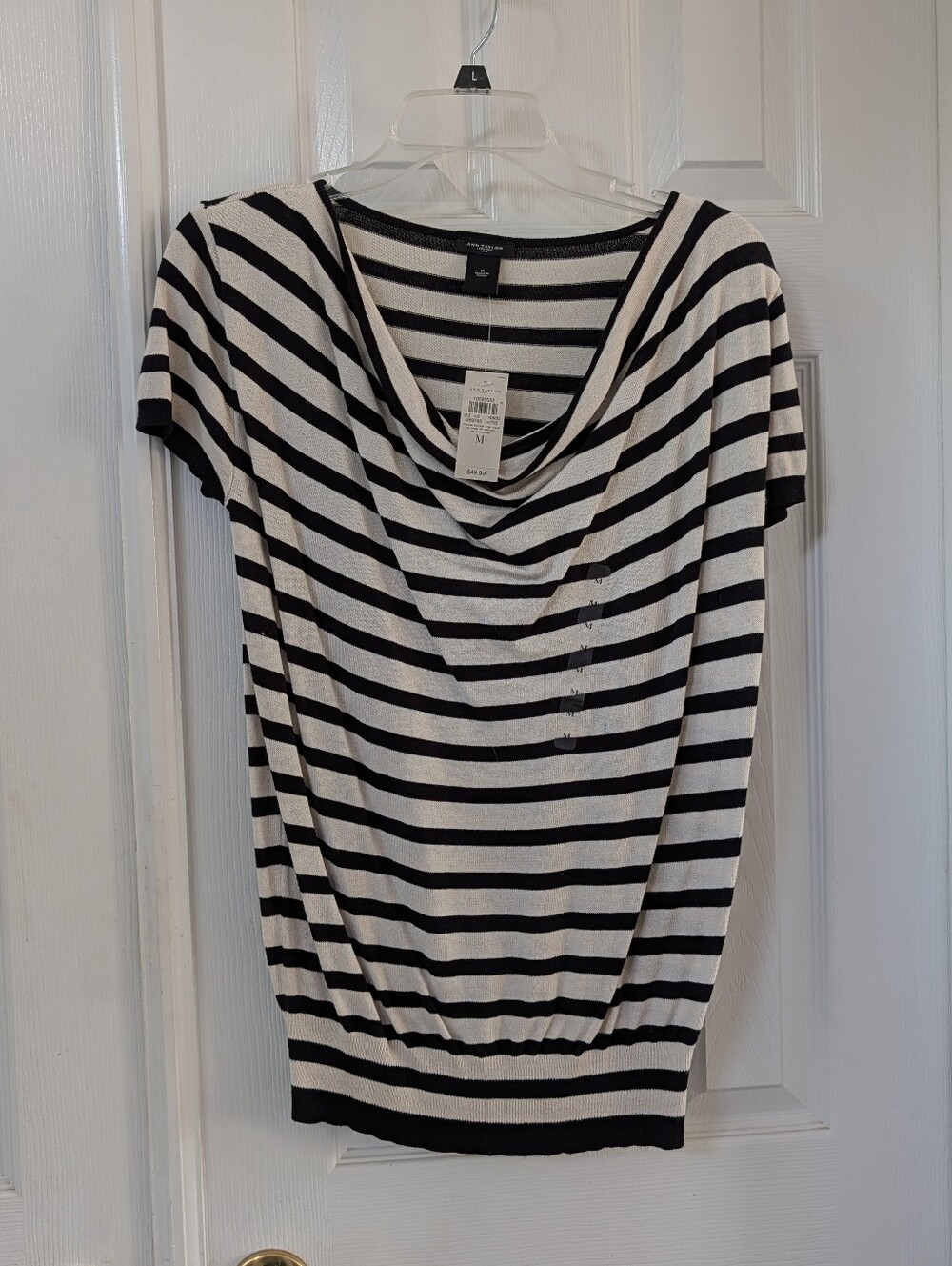 Worthington Black & White Striped Cowl-Neck Short Sleeve Top - Tags Attached